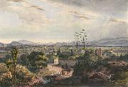 Mexico, visto desde el Arsobisbado de Tacubaya. Mexico City seen from Tacubaya. Hand-colored lithograph highlighted with gum arabic unknow artist